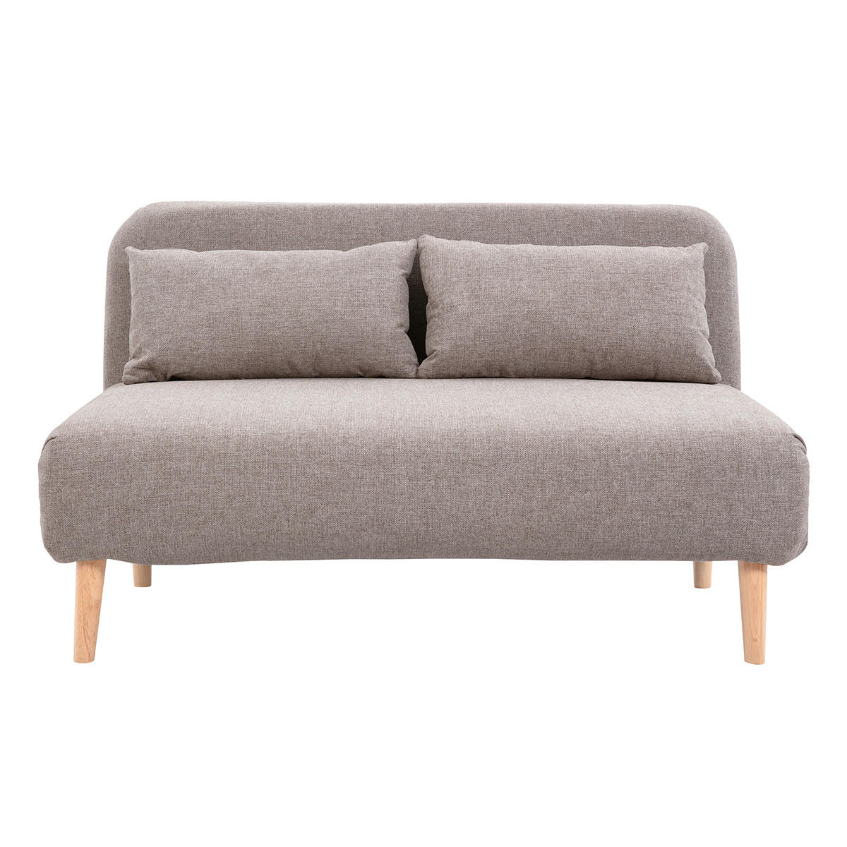 SCHLAFSOFA 2-Sitzer Taupe Stoff Helles Holz AMIKO - Taupe, Textil (87/78/132cm) - Miliboo