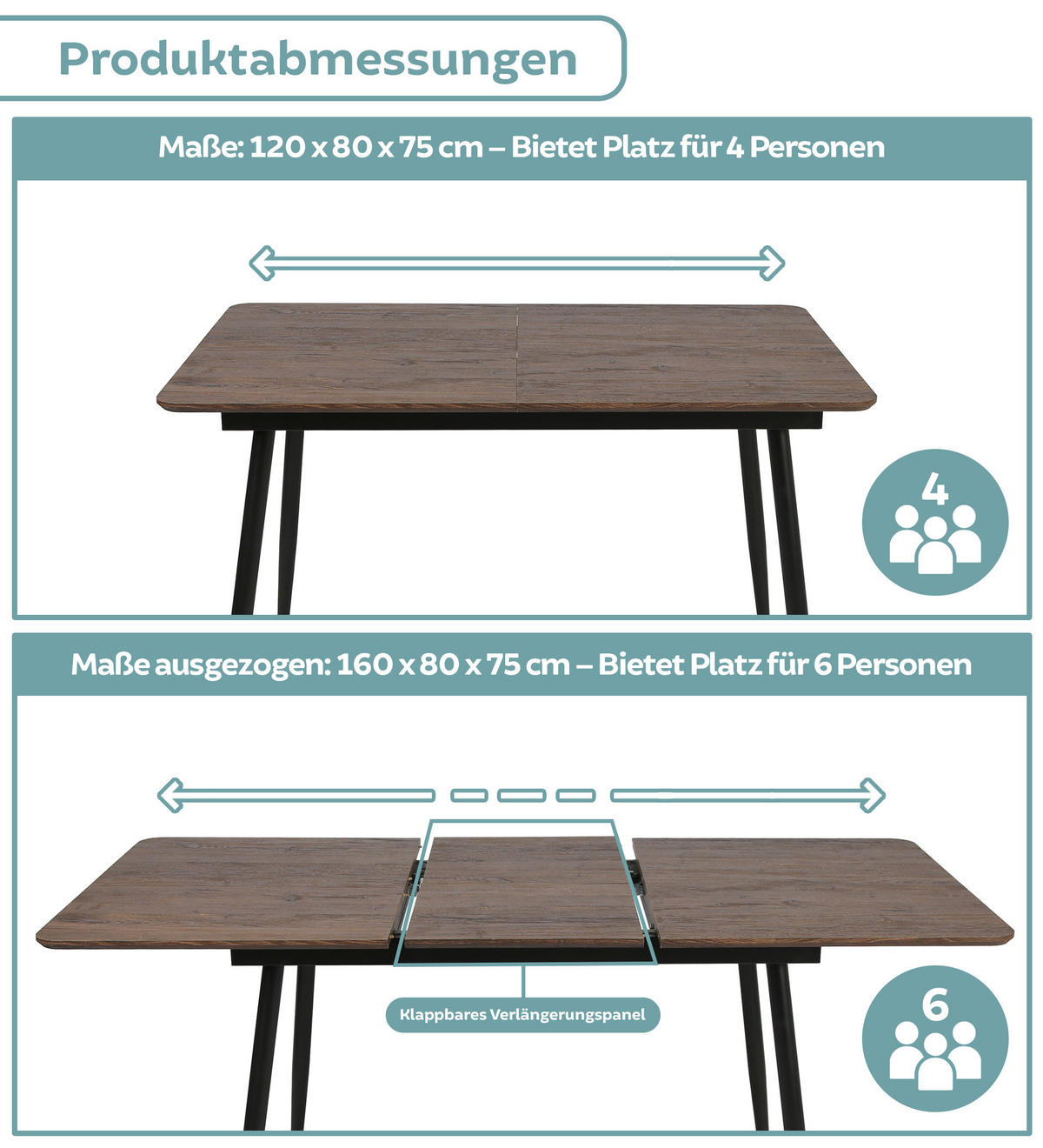 ESSTISCH ausziehbar von 120 bis 160 cm in Eiche dunkel - Dunkelbraun, Holzwerkstoff (80/120/75cm) - Home Collective