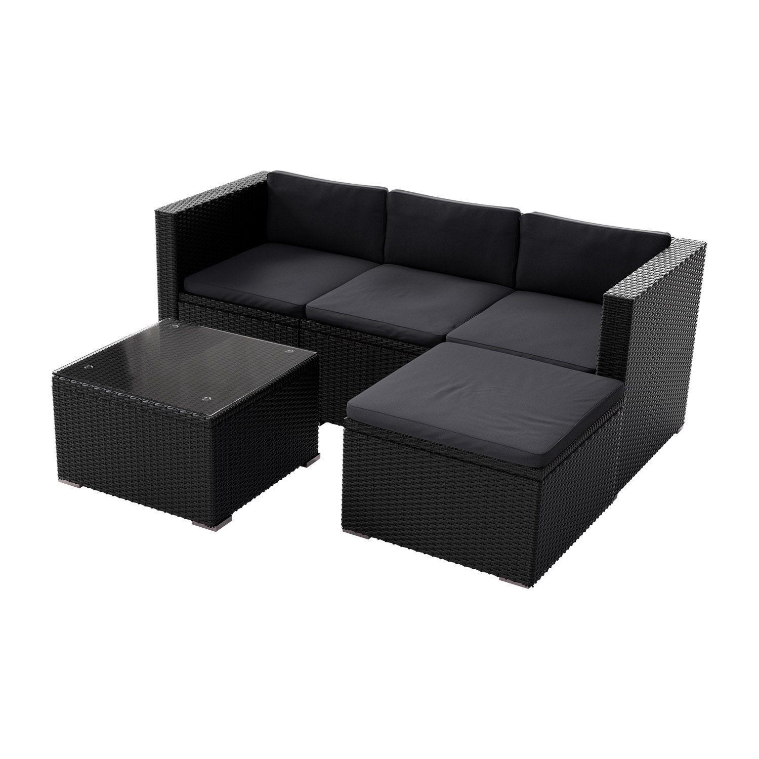 LOUNGEGARNITUR Punta Cana inkl. Abdeckung 3-tlg. - Schwarz, Kunststoff - Juskys