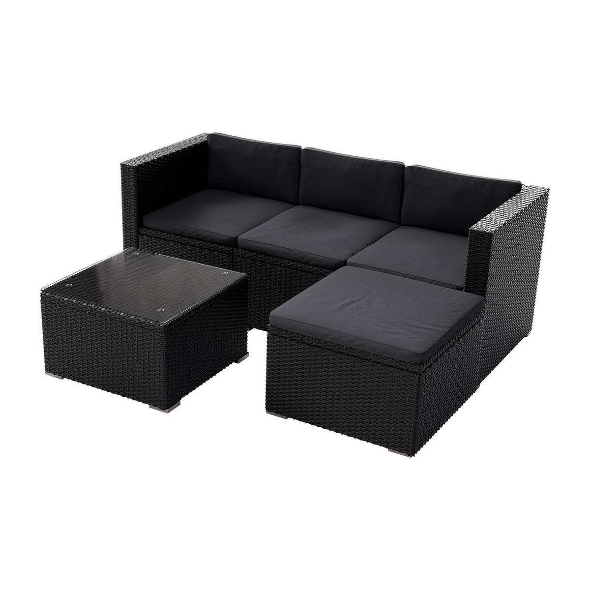 LOUNGEGARNITUR Punta Cana inkl. Abdeckung 3-tlg. - Schwarz, Kunststoff - Juskys