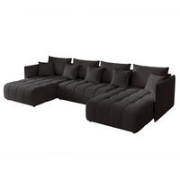 WOHNLANDSCHAFT OLIMPIA mit Schlaffunktion und Bettkasten Schwarz - Schwarz, Holzwerkstoff/Kunststoff (353/83/180cm) - Idohome