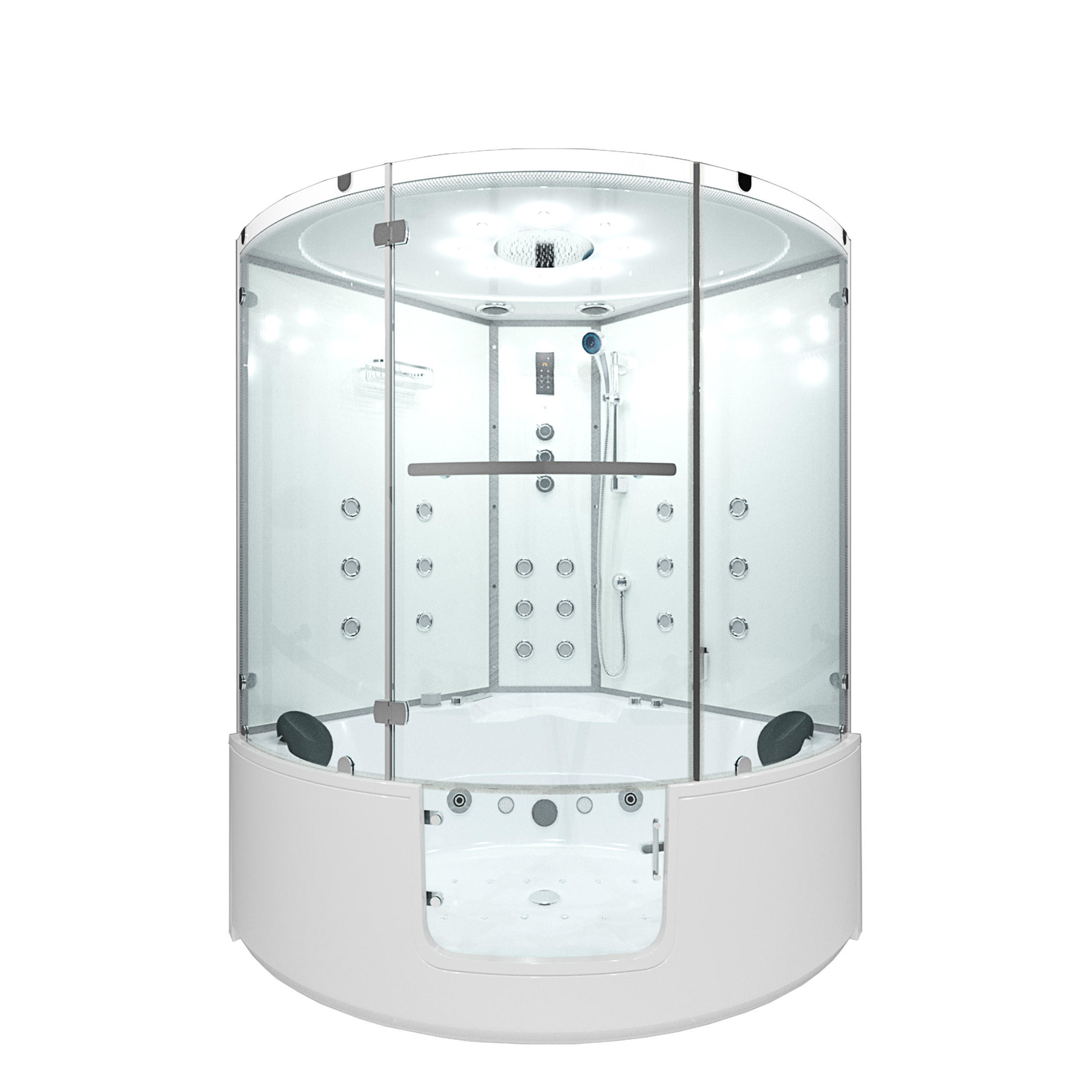 DAMPFDUSCHE Whirlpool Duschkabine K60-WS-TH-SC - Weiß, Glas/Kunststoff (140/210/140cm) - AcquaVapore by Sandra Jentho