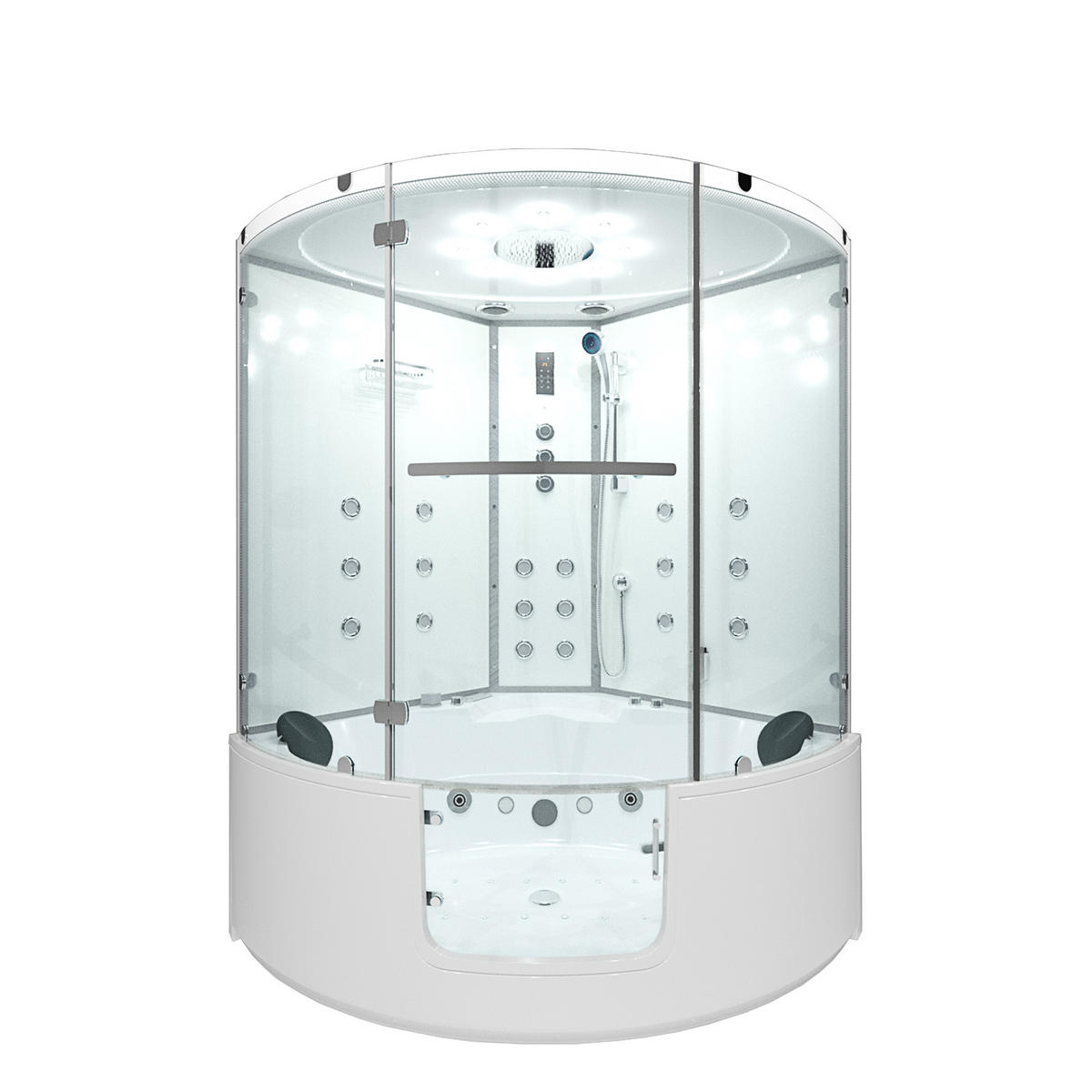 DAMPFDUSCHE Whirlpool Duschkabine K60-WS-TH-EC-SC - Weiß, Glas/Kunststoff (140/210/140cm) - AcquaVapore by Sandra Jentho