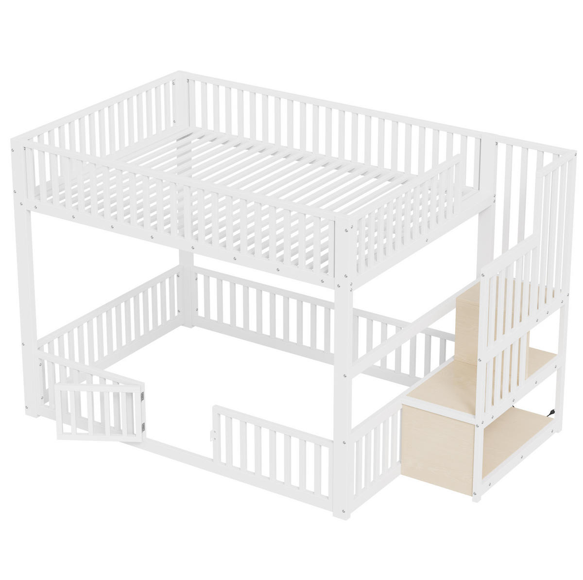 ETAGENBETT 140/200 cm mit LED-Beleuchtung, Stauraumleiter und Schutzgitter, Weiß - Weiß, Holzwerkstoff (140/200cm) - Redom