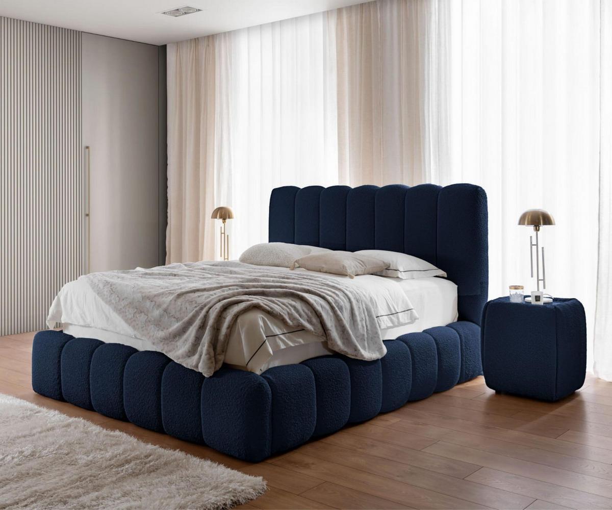POLSTERBETT CHLOE mit Bettkasten 180x200,Doppelbett mit Stauraum und Lattenrost,Boxspringbett-Optik,ohne Matratze,Schlafzimmer-Dunkelblau - Dunkelblau, Holz (180/200cm) - Furnistar