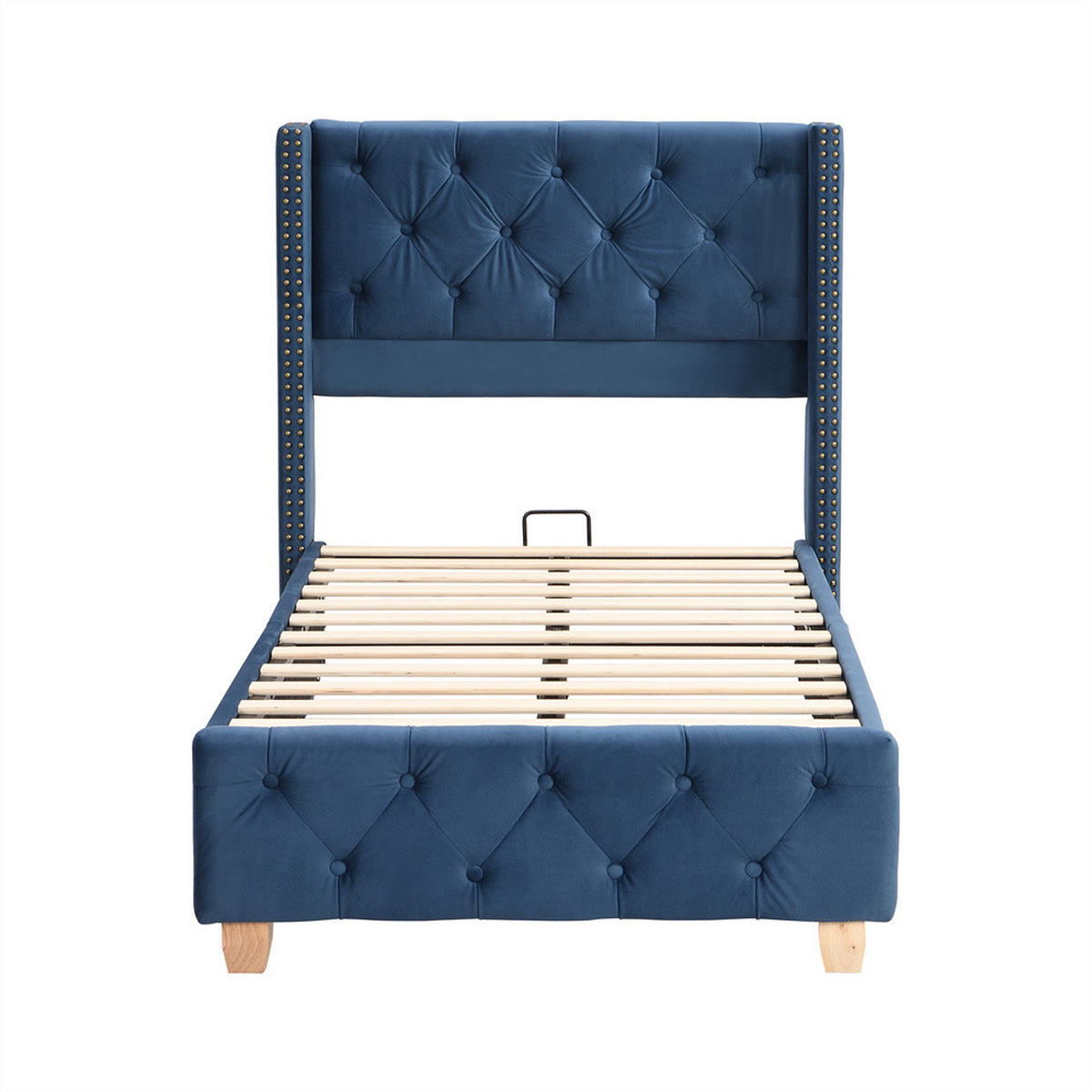 POLSTERBETT 90/200 cm in Blau Samt - Blau, Holz/Textil (90/200cm) - KOMHTOM