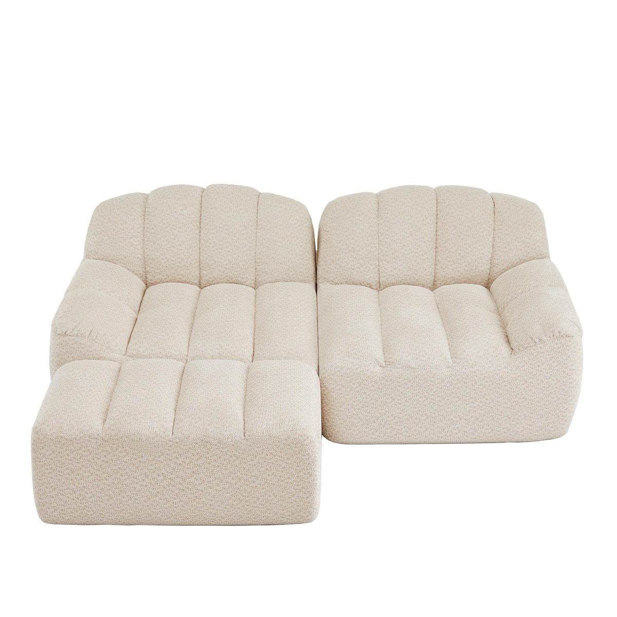 WOHNLANDSCHAFT aus granuliertem Fleece Beige-Weiß mit Ottoman, L-Form und 2-Sitzer-Funktion - Beige, Textil (210/79/165cm) - Modfu