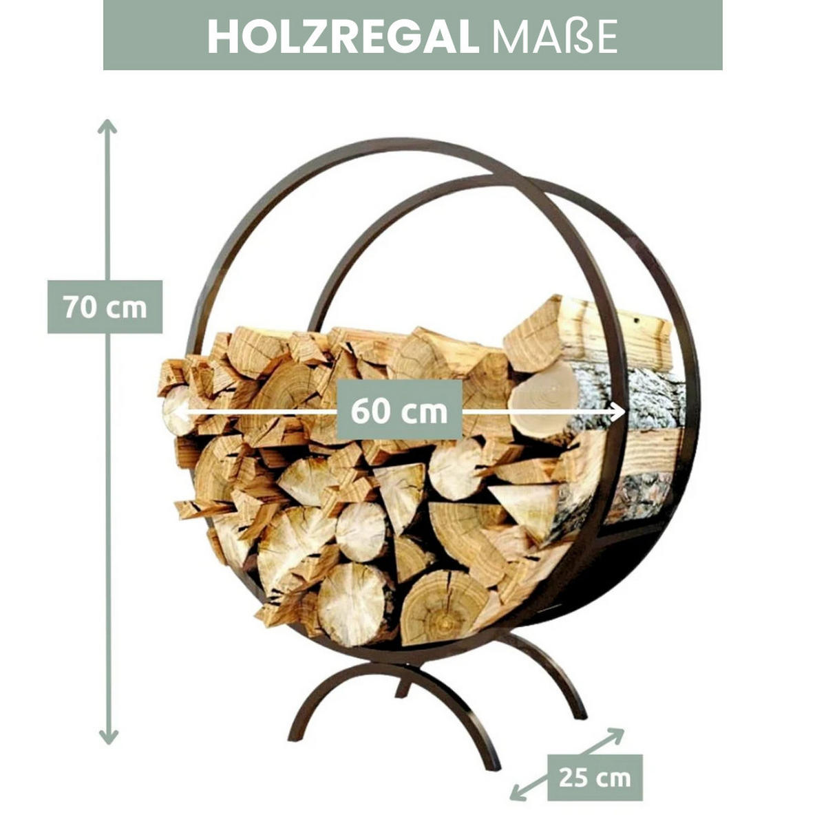 BRENNHOLZREGAL innen Metall FUSI Rund Schwarz - Schwarz, Metall (60/70/25cm) - DELUKE