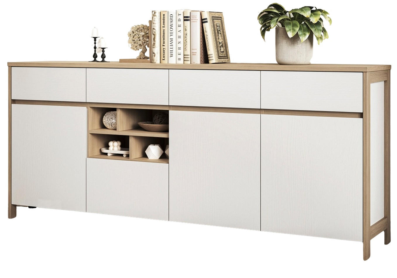 SIDEBOARD weiß, Eiche, Kommode skandinavisch 193 cm, Soft-Close, Finnes - Eichefarben/Weiß, Holzwerkstoff/Metall (193/85/39cm) - Furn.Design