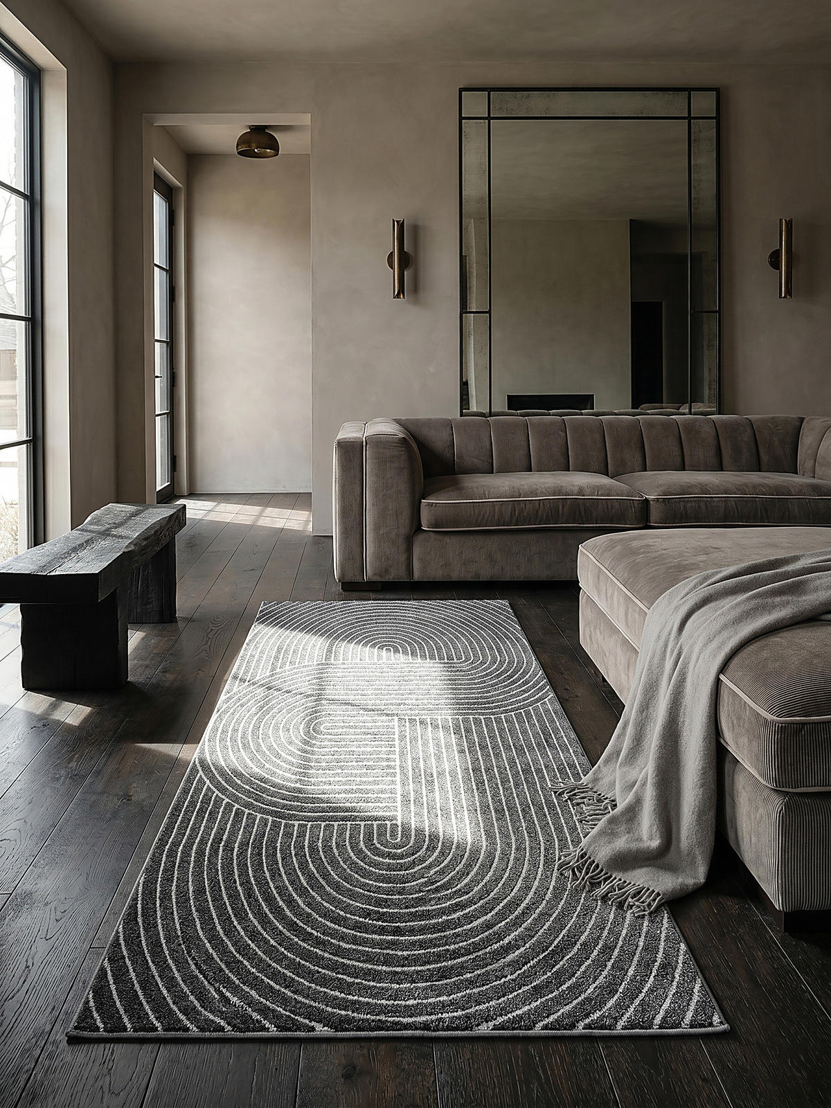 TEPPICH Outdoor Geometrisch MEZEN Polypropylen Anthrazit 80 x 150 cm - Anthrazit, Textil (80/150cm) - KADIMA DESIGN