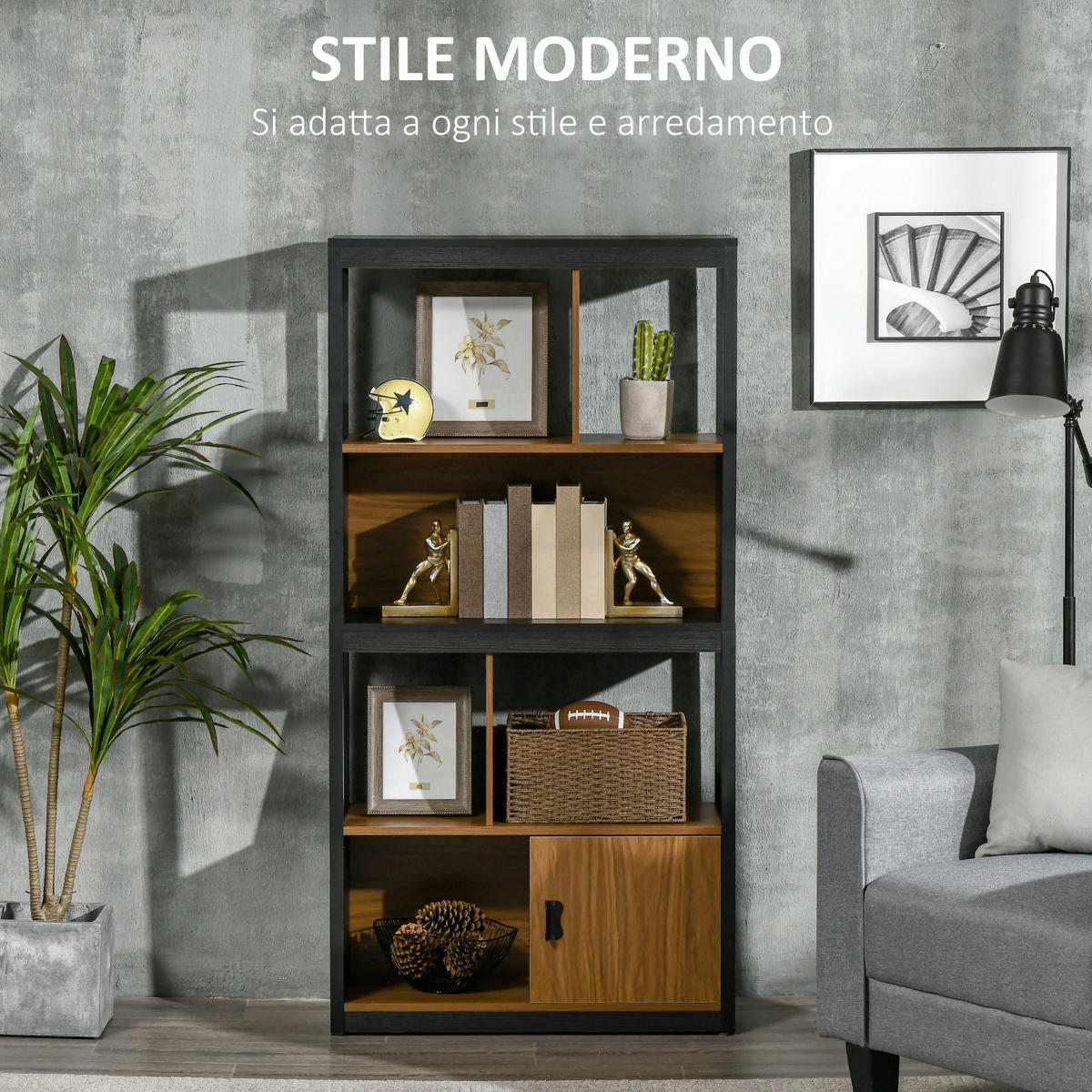 BÜCHERREGAL,OFFEN 4 Ebenen Schrankfach 76,5x30x150cm,braun-schwarz - Schwarz, Holzwerkstoff (76.5/150/30cm) - Vallsero
