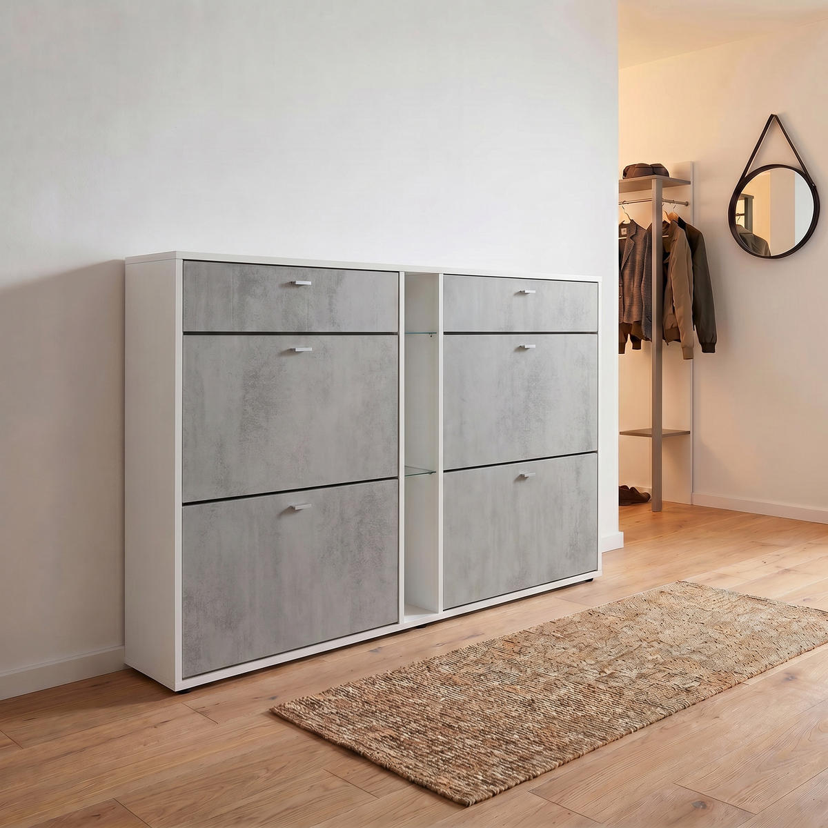 SCHUHSCHRANK Today Fronten in Beton Oxid Optik - Hellgrau, Holzwerkstoff (155.5/95/28cm) - Vladon