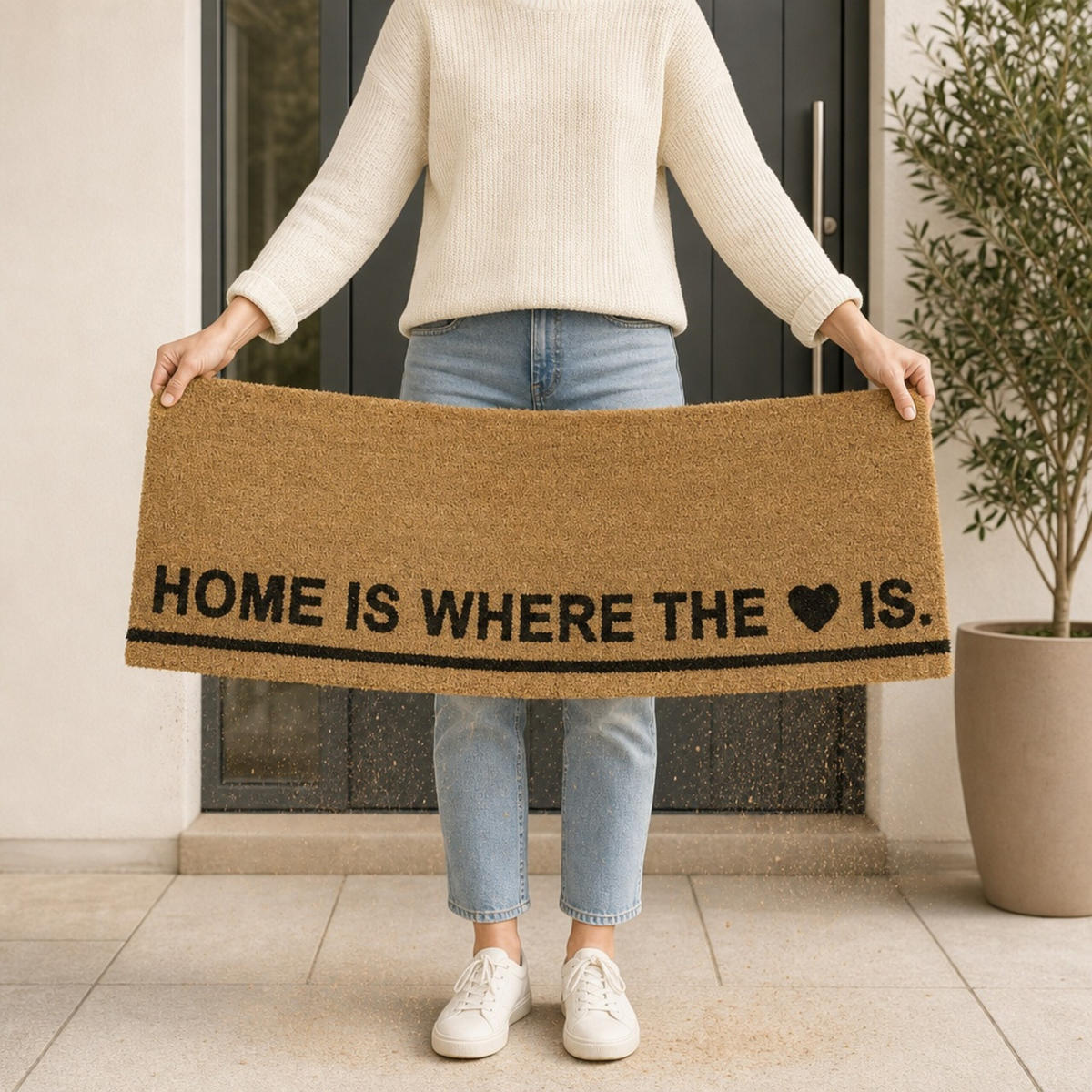 ROHOŽKA Přírodní kokos HOME IS WHERE THE HEART IS 120x40 cm - světle hnědá, textil/plast (120/40cm) - Relaxdays