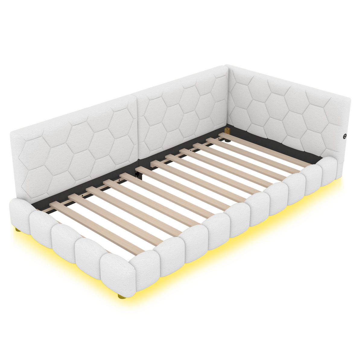 POLSTERBETT 90/200 cm Weiß mit LED-Beleuchtung und USB- und Type-C-Anschlüssen - Weiß, Textil (90/200cm) - Flora Grace