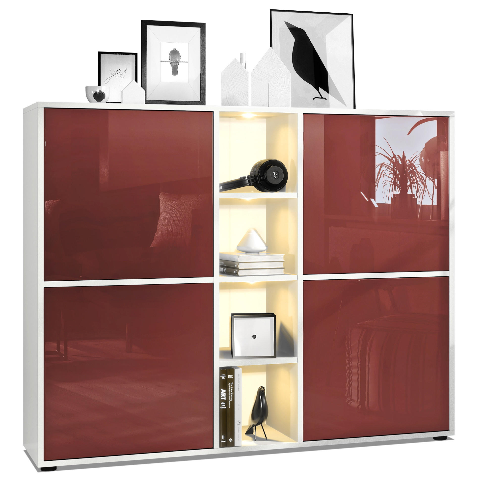 HIGHBOARD Cuba Türen in Bordeaux Hochglanz - Bordeaux, Holzwerkstoff (130.5/105.5/35.5cm) - Vladon