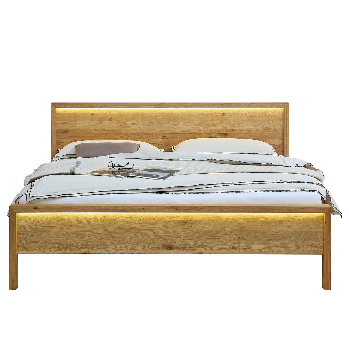 BELEUCHTETES MASSIVHOLZBETT - Massivholz - Braun - Eichefarben, Holz (200/200cm) - home24