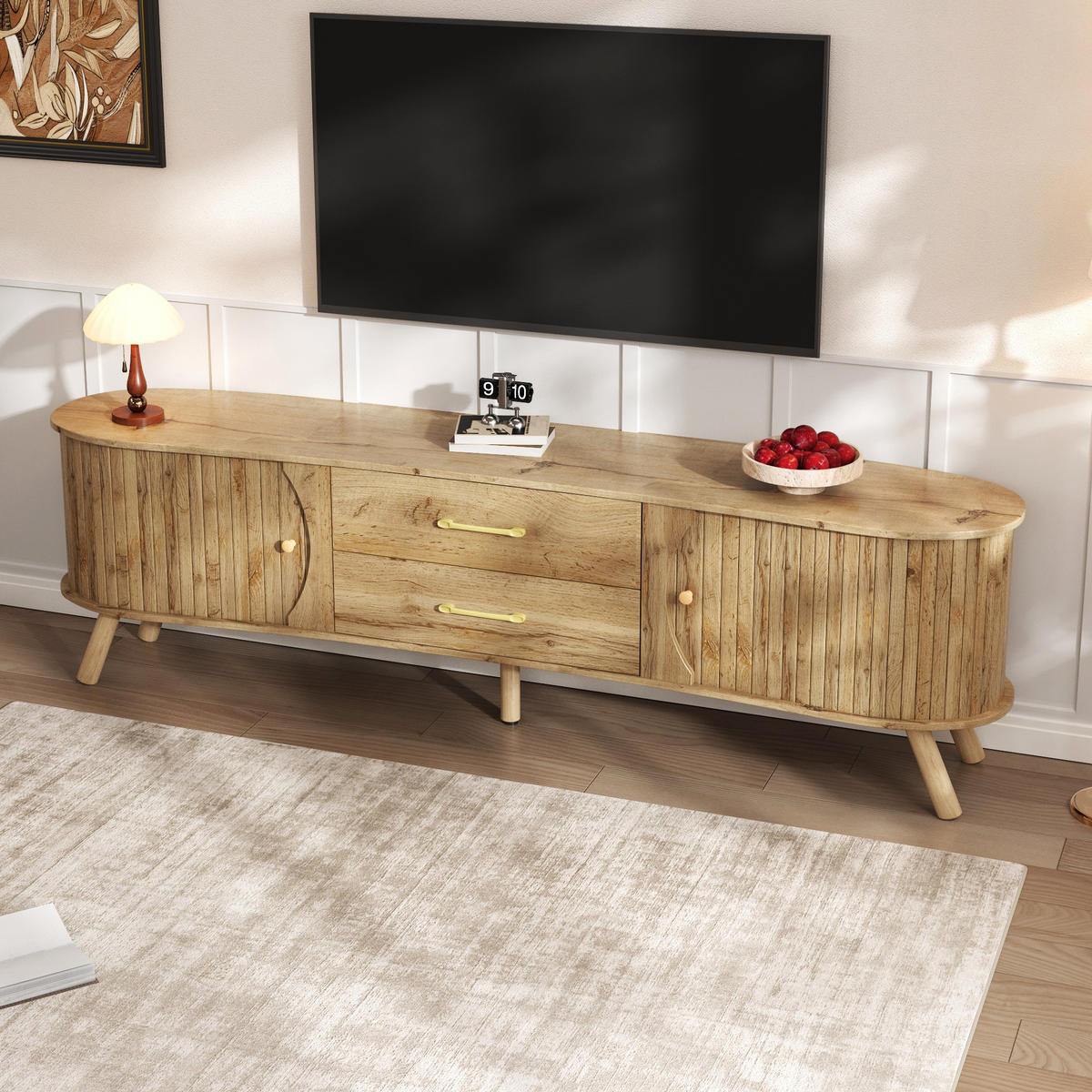 TV-LOWBOARD organisch Rillenoptik 2 Türen 2 Schubladen - Naturfarben, Holz (160/55/36.5cm) - Fortuna Lai