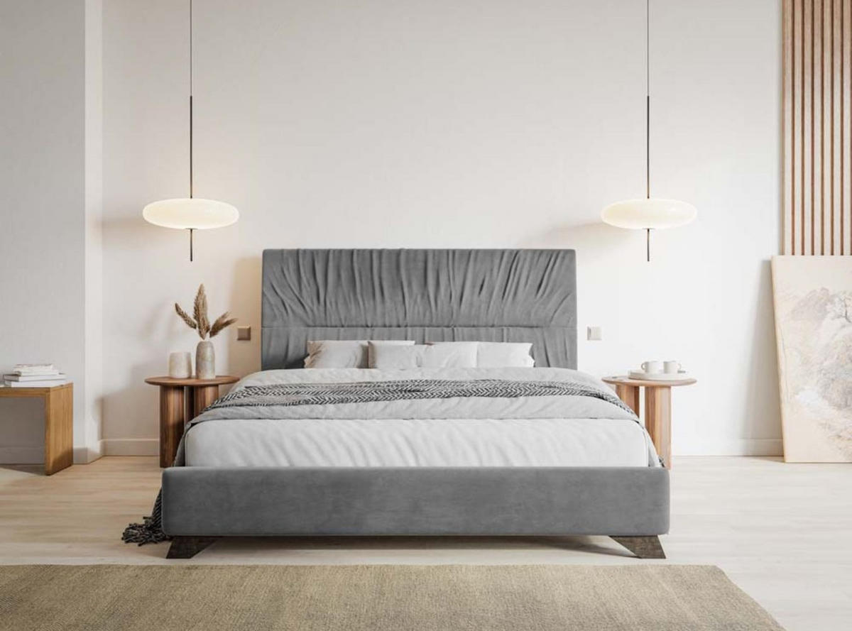POLSTERBETT Llana Grau Samt 160/200 cm - Braun/Grau, Holz/Textil (160/200cm) - Selsey
