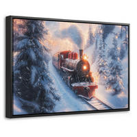 LEINWAND Bilder mit Rahmen - Weihnachtszug - Schnee - Winter - Weihnachten - 30x20 - Dunkelrot, Textil (30/20cm) - MuchoWow
