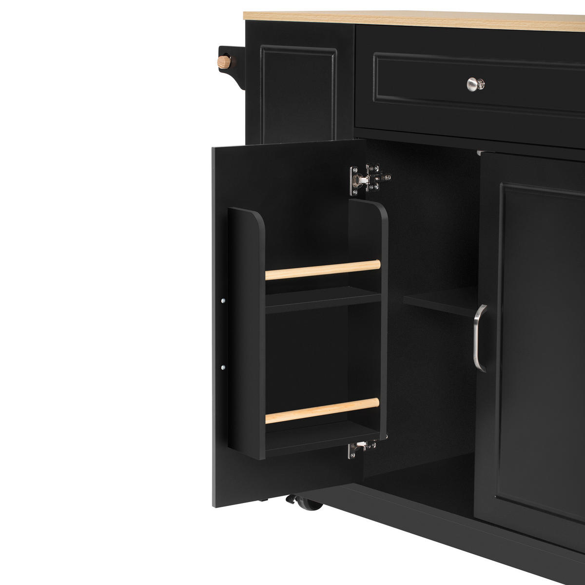 KÜCHENINSEL in Naturfarbe und Schwarz Servierwagen mit Schubladen für Esszimmer und Küche, B131.8/T40/H93.3 cm - Schwarz, Holzwerkstoff/Metall (131.8/93.3/40cm) - STILVORA