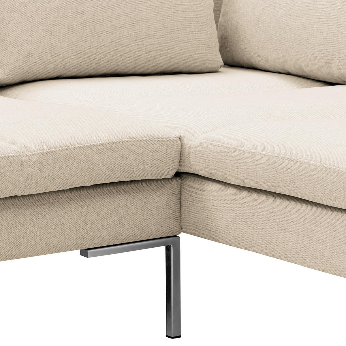 ECKSOFA mit Ottomane - Chromfarben/Beige, Textil/Metall (255/230cm) - home24