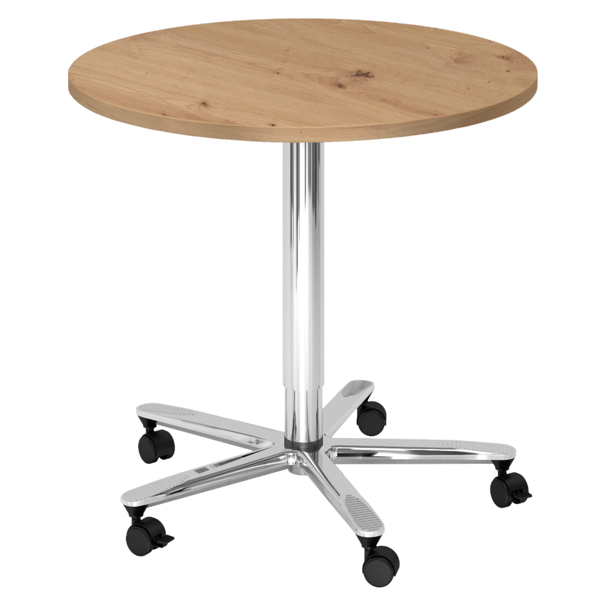 SÄULENHUBTISCH rund ST 80/80/74 cm in Wildeiche/chrom - Wildeiche/Chromfarben, Holzwerkstoff (80/80/74cm) - bümö