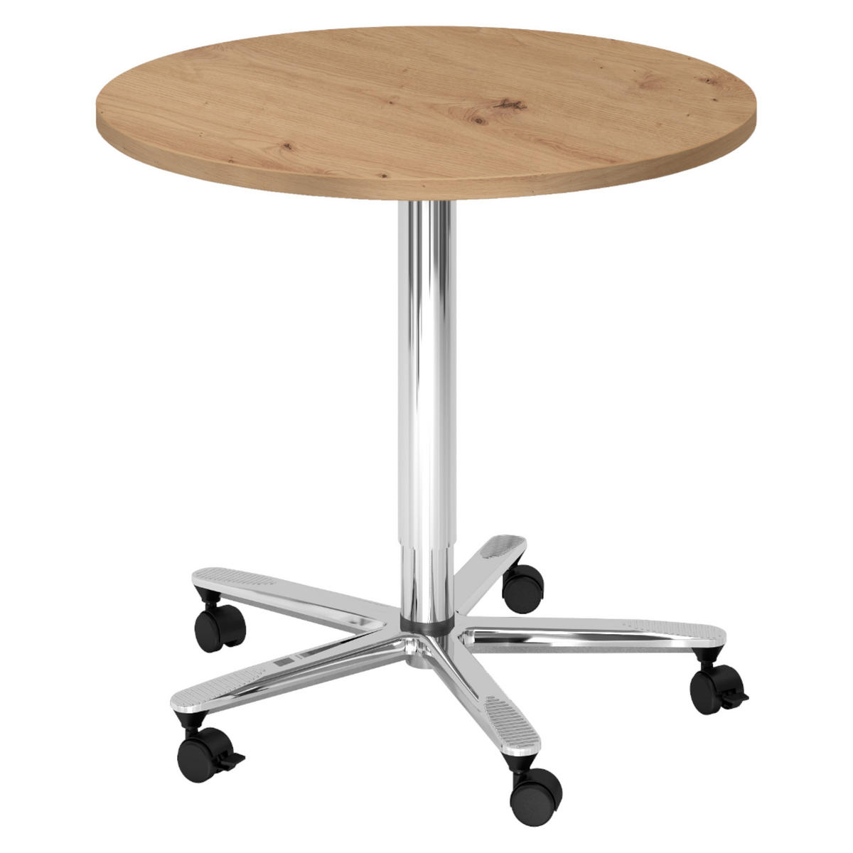 SÄULENHUBTISCH rund ST 80/80/74 cm in Wildeiche/chrom - Wildeiche/Chromfarben, Holzwerkstoff (80/80/74cm) - bümö