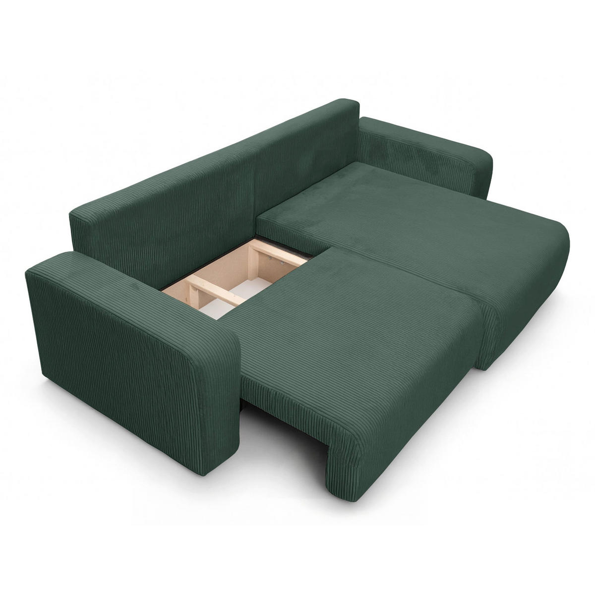 ECKSOFA mit Schlaffunktion Nellio L-Form universal mit Bettkasten Dunkelgrün Cord - Dunkelgrün/Schwarz, Kunststoff/Textil (245/145cm) - Homebook