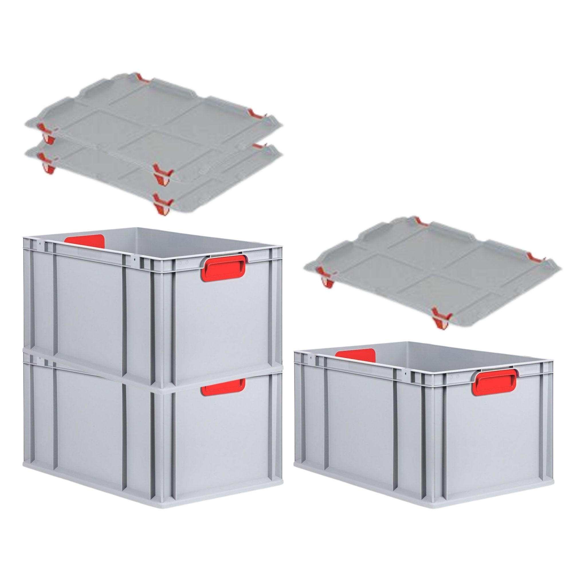 EUROBOX 3x Nextgen Color Mit Auflagedeckel 32x40x60cm Griffe Rot Geschlossen - Rot, Kunststoff (40/32/60cm) - PROREGAL