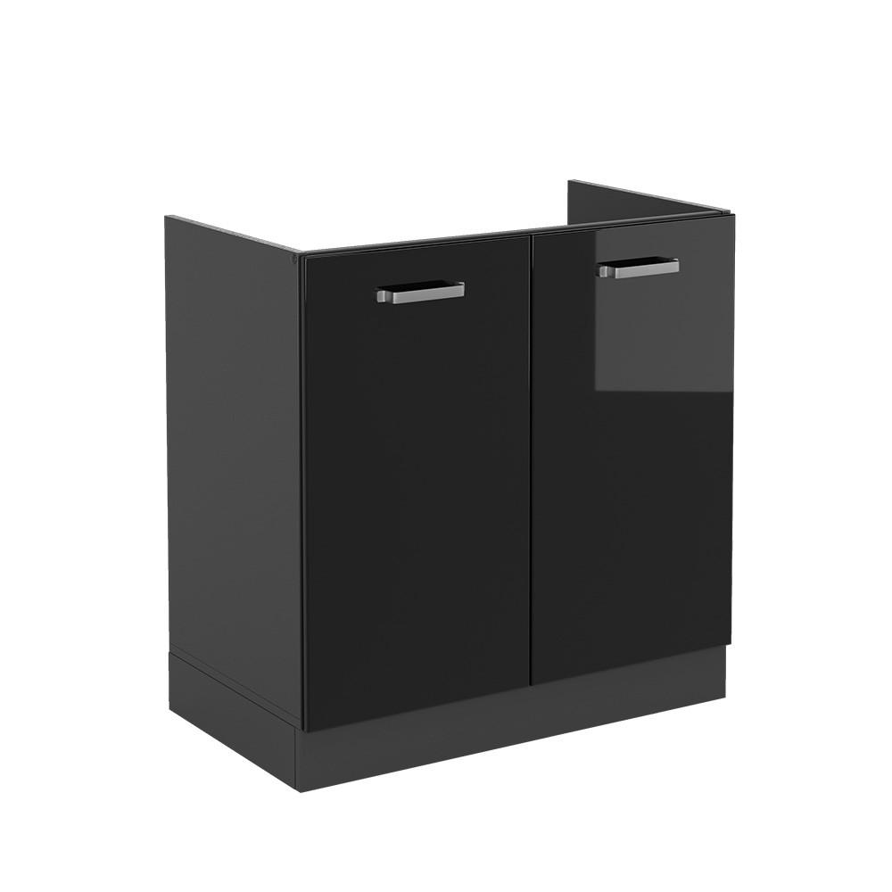 SPÜLENUNTERSCHRANK R-Line Schwarz Hochglanz 80 cm ohne AP - Schwarz Hochglanz/Anthrazit, Holzwerkstoff (80/81.6/46cm) - Vicco