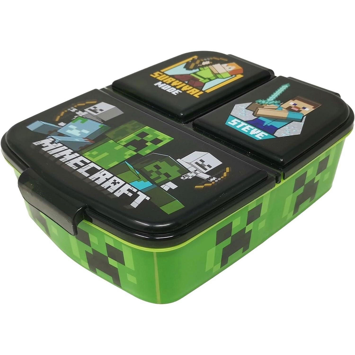 BROTDOSE mit 3 Fächern, bunt, mit Minecraft Motiv - Multicolor, Kunststoff (14/7/18cm)