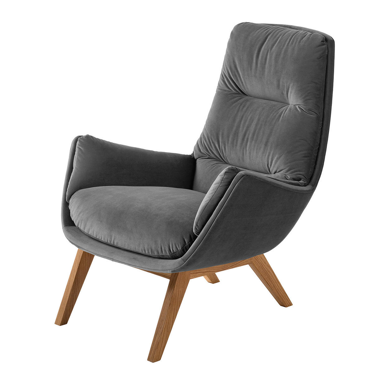 SESSEL mit Holzfüßen - Eichefarben/Grau, Eichenholz/Textil (83/95/97cm) - home24