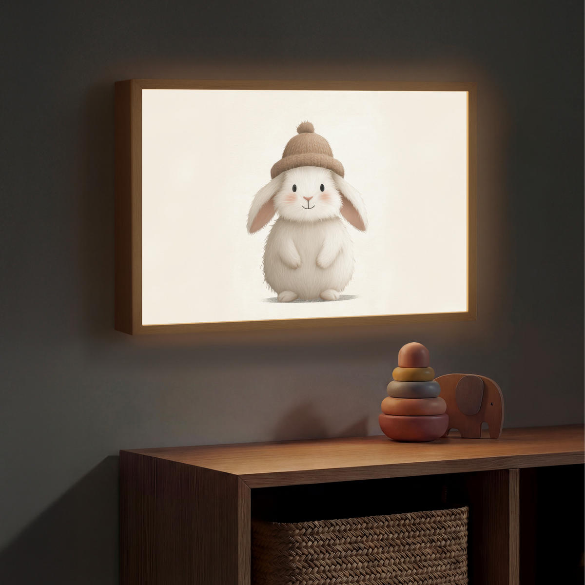 NACHTTISCHLAMPE MIT AKKU Kaninchen - Hut - Ohren - Beige 60x40 cm - Creme, Holzwerkstoff (8/60/40cm) - OnlyWow