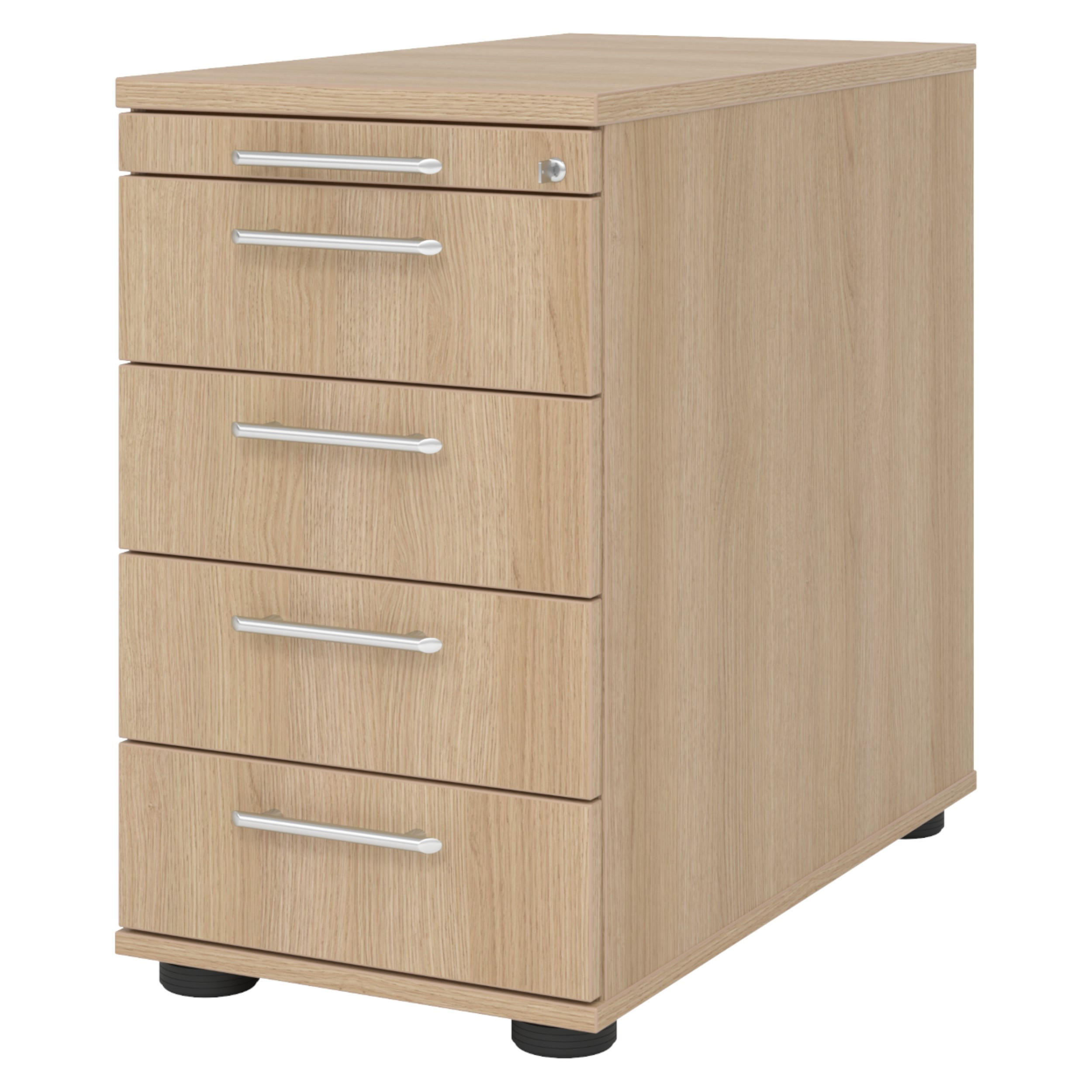 STANDCONTAINER - mit 4 Schubladen 80/42,8/72 cm in Eichefarben Relinggriff (Kunststoff) - Eichefarben, Holzwerkstoff (42.8/72/80cm) - bümö