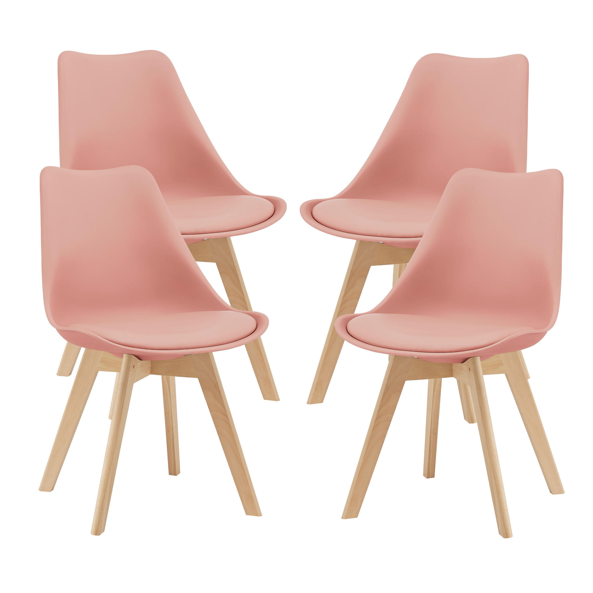 ESSZIMMERSTUHL-SET 4 TLG. Fläten - Hellrosa, Leder (49/81/57cm) - [en.casa]