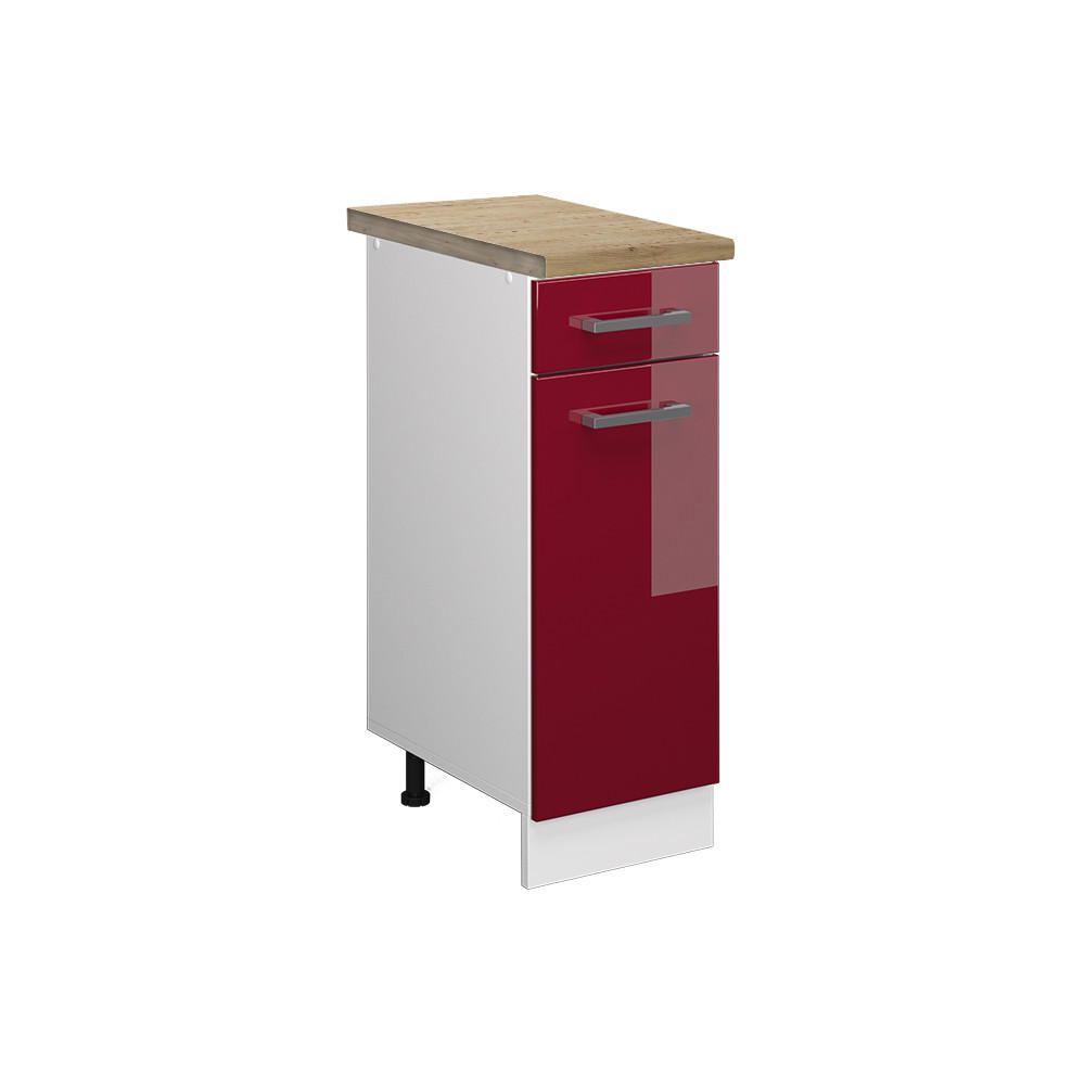 KÜCHENUNTERSCHRANK R-Line Bordeaux Hochglanz 30 cm, AP Eiche - Bordeaux/Weiß, Holzwerkstoff (30/81.6/60cm) - Vicco