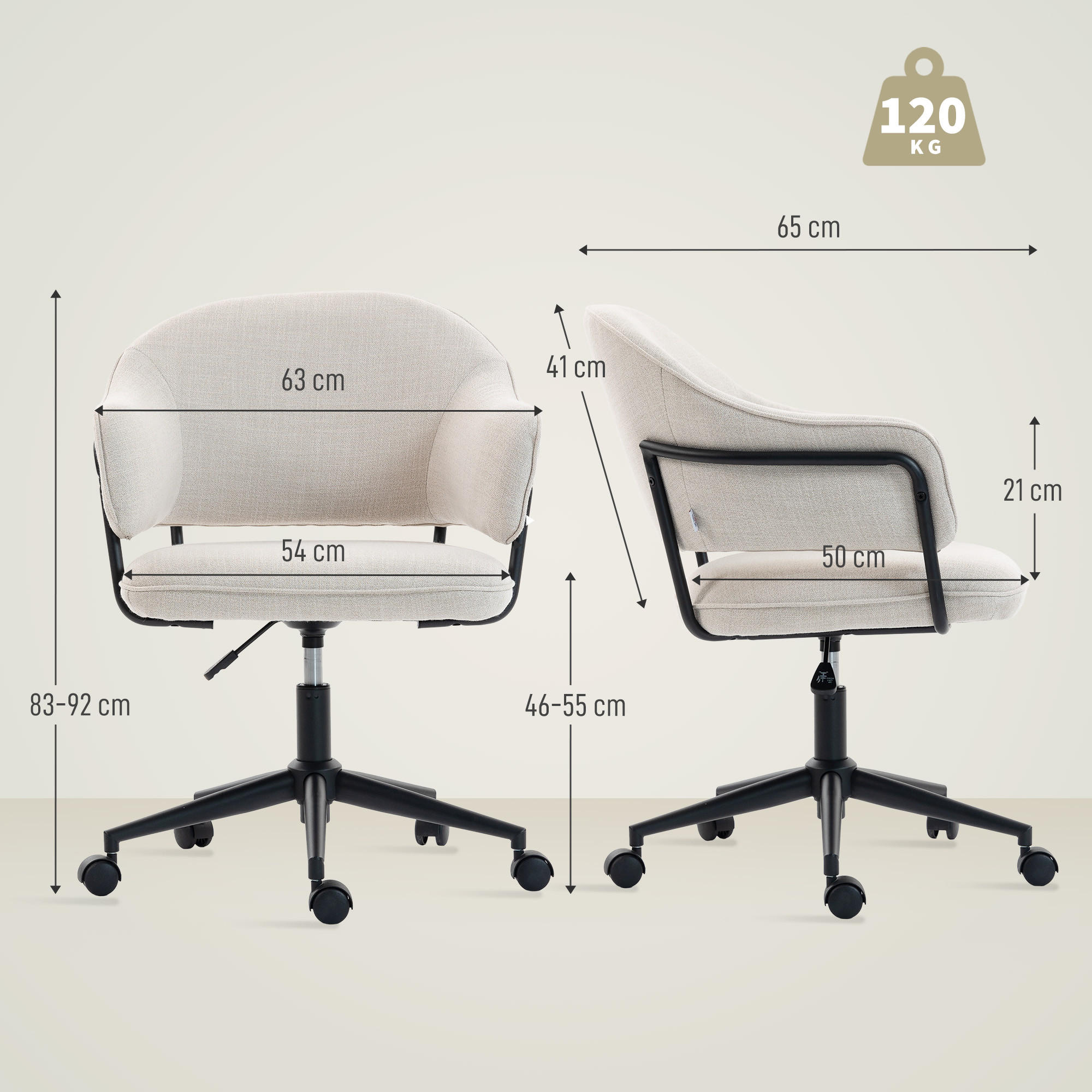 ComfortXL Drehstuhl Weiß 63x92x65 cm