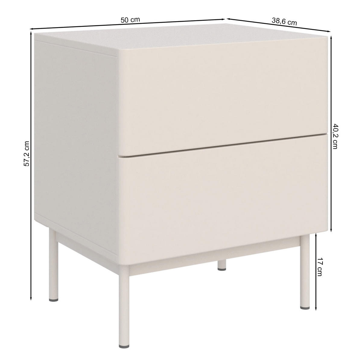 NACHTTISCH Olio 2 Schubladen Schwarz 50 cm - Schwarz, Holzwerkstoff/Metall (50/57.2/38.6cm) - Selsey
