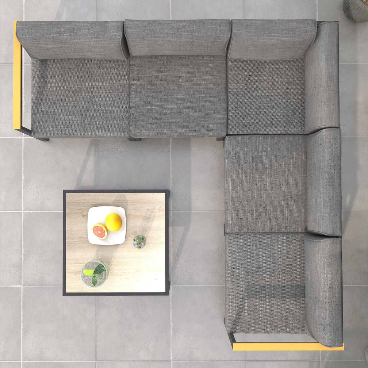 LOUNGEGARNITUR 6-teilig DE-13398 Schwarz/Holzoptik - Grau, Metall - ComfortXL