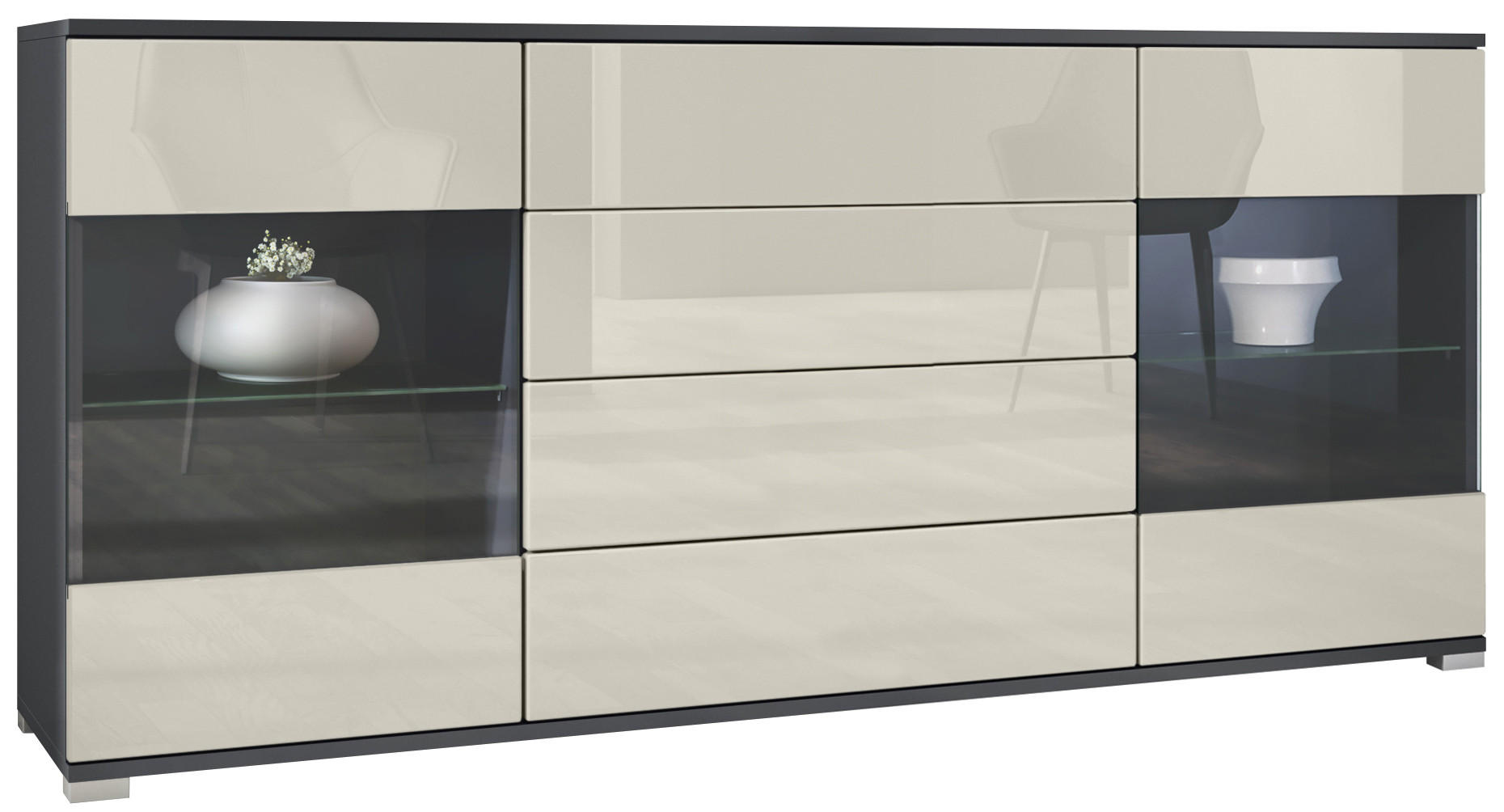 SIDEBOARD Bari Creme Hochglanz - Creme, Holzwerkstoff (166.5/75.5/35cm) - Vladon