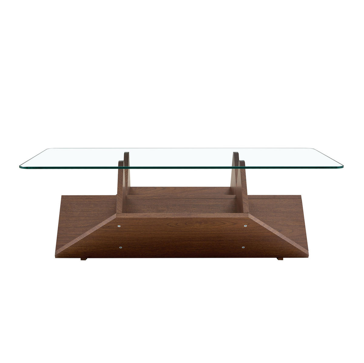 COUCHTISCH aus MDF und gehärtetem Glas in Walnuss mit offenen Aufbewahrungsfächern - Walnussfarben, Holzwerkstoff (103/63/33.5cm) - Modfu