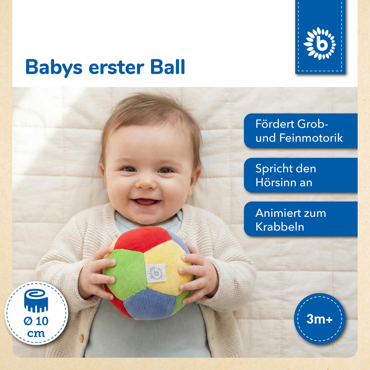 RASSEL Ball Kleinkinder - ab 6 Monat - Multicolor, Textil (11/11cm) - Bieco Spielwaren