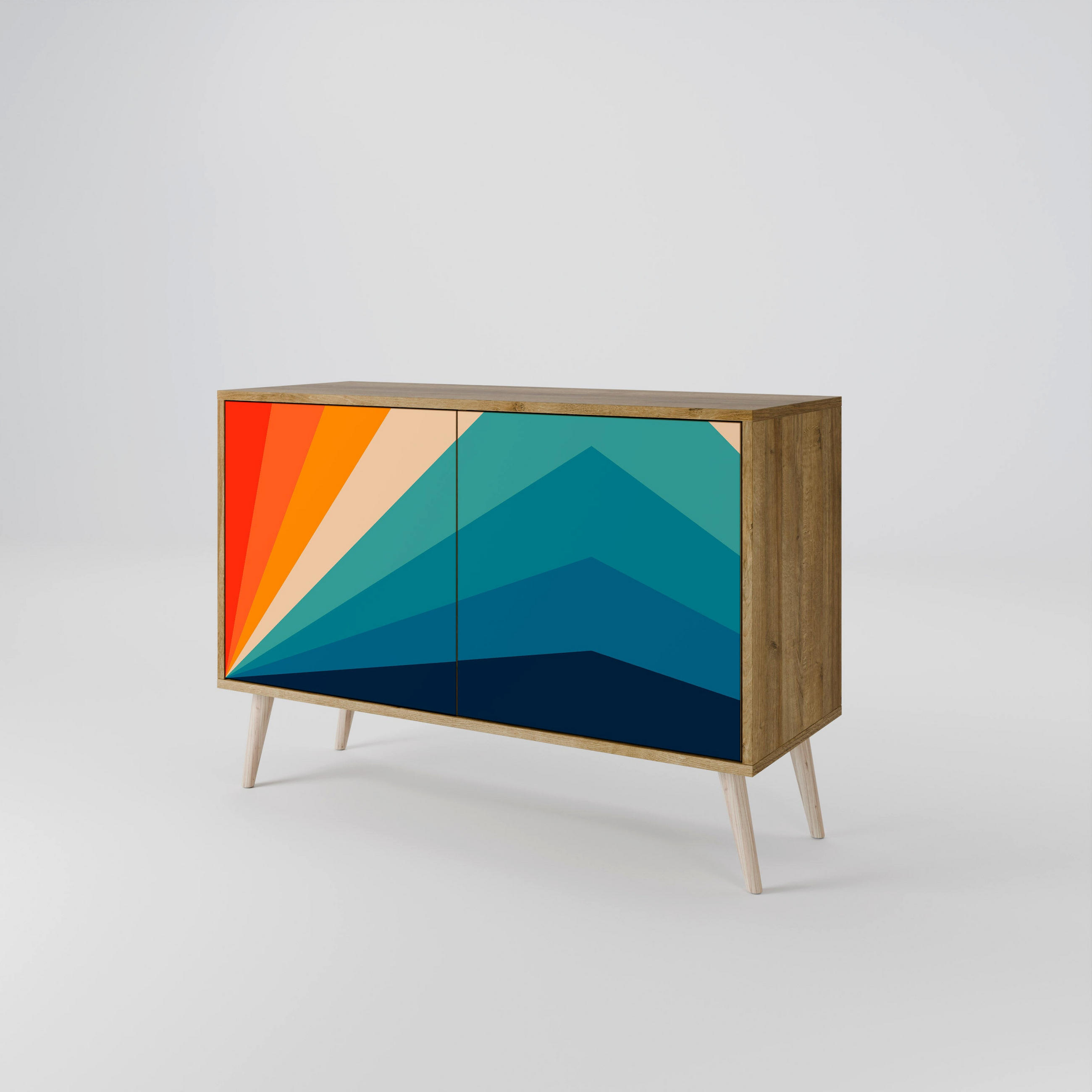 SIDEBOARD PRISM CONCUSSION, Eicheneffekt, 111x42x77,5 cm, 2 Türen - Eichefarben/Buchefarben, Holzwerkstoff/Buchenholz (111/77.5/42cm) - SpaceRebels