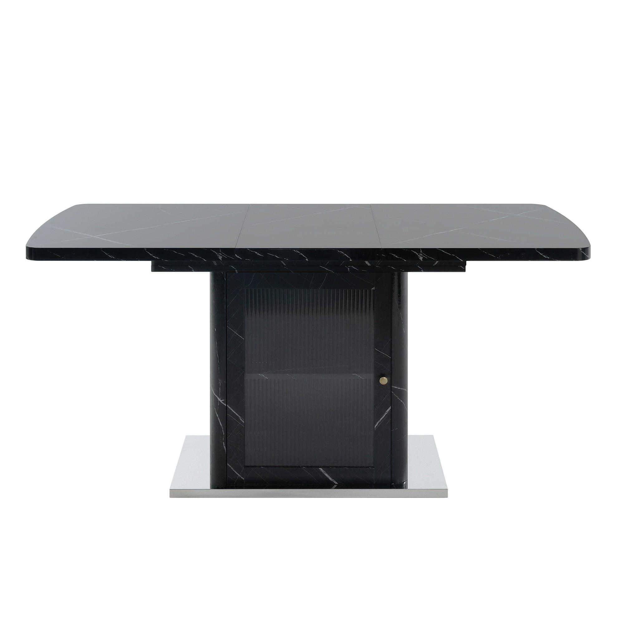 BLAGOVAONSKI stol 120-160/80/76 cm crni od MDF-a i čelika s razvlačivom pločom i ormarićem - crna, staklo (160/80/76cm) - OKWISH