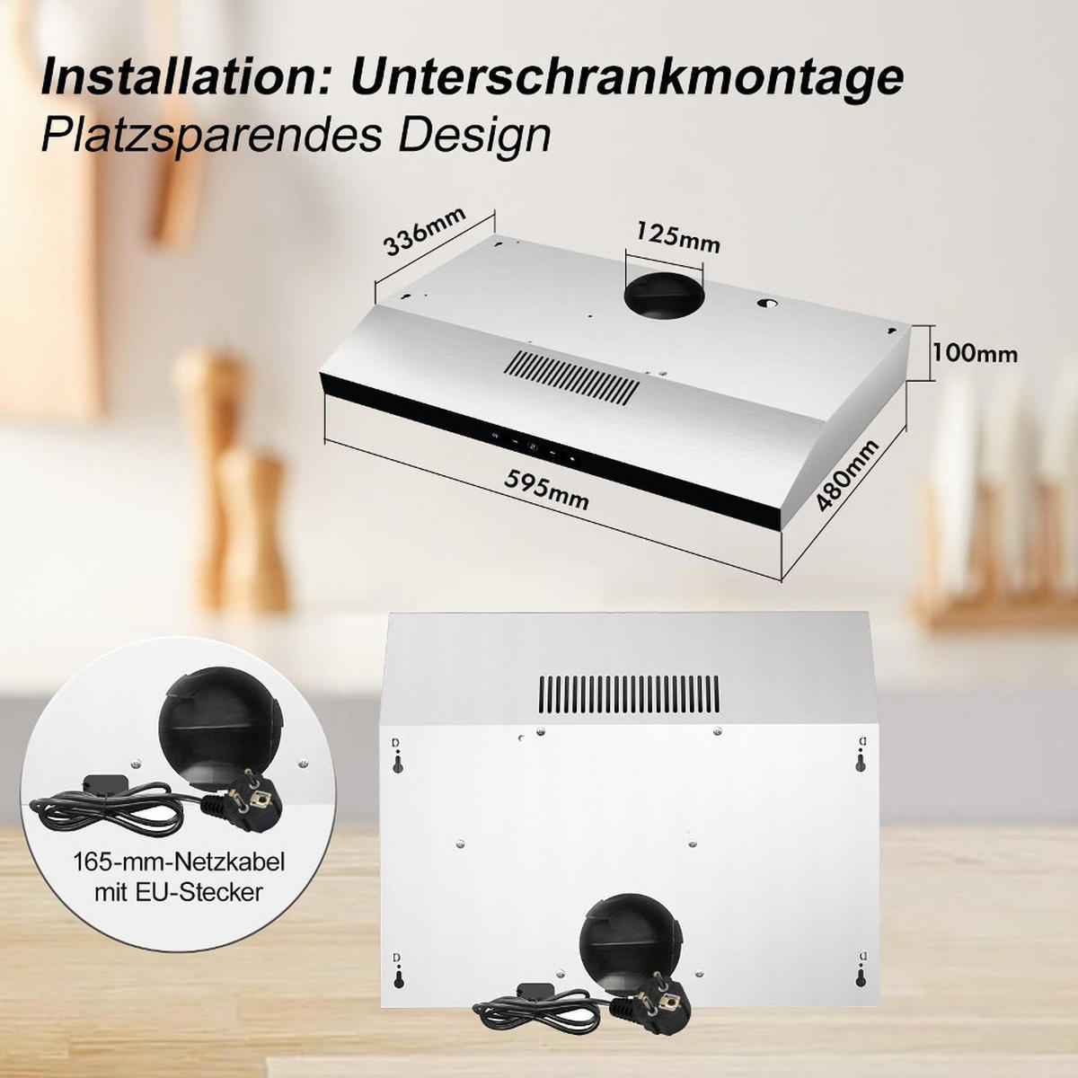 DUNSTABZUGSHAUBE Unterbau60cm, TOUCH CONTROL, Umluft und Abluft, Edelstahl, 59,5/10/48 cm - Schwarz, Metall (14.5/53/63.01cm) - Rolipo