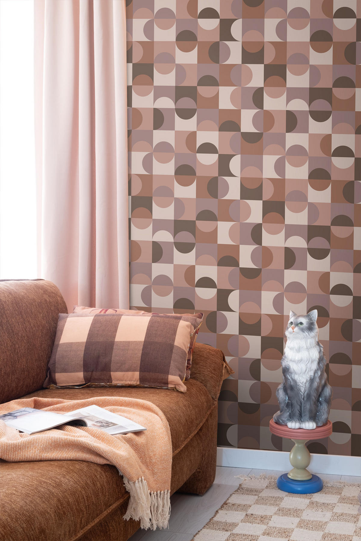 TAPETE Kreise im Bauhaus-Stil 50 x 900 cm - Braun, Papier (50/900cm) - ESTAhome