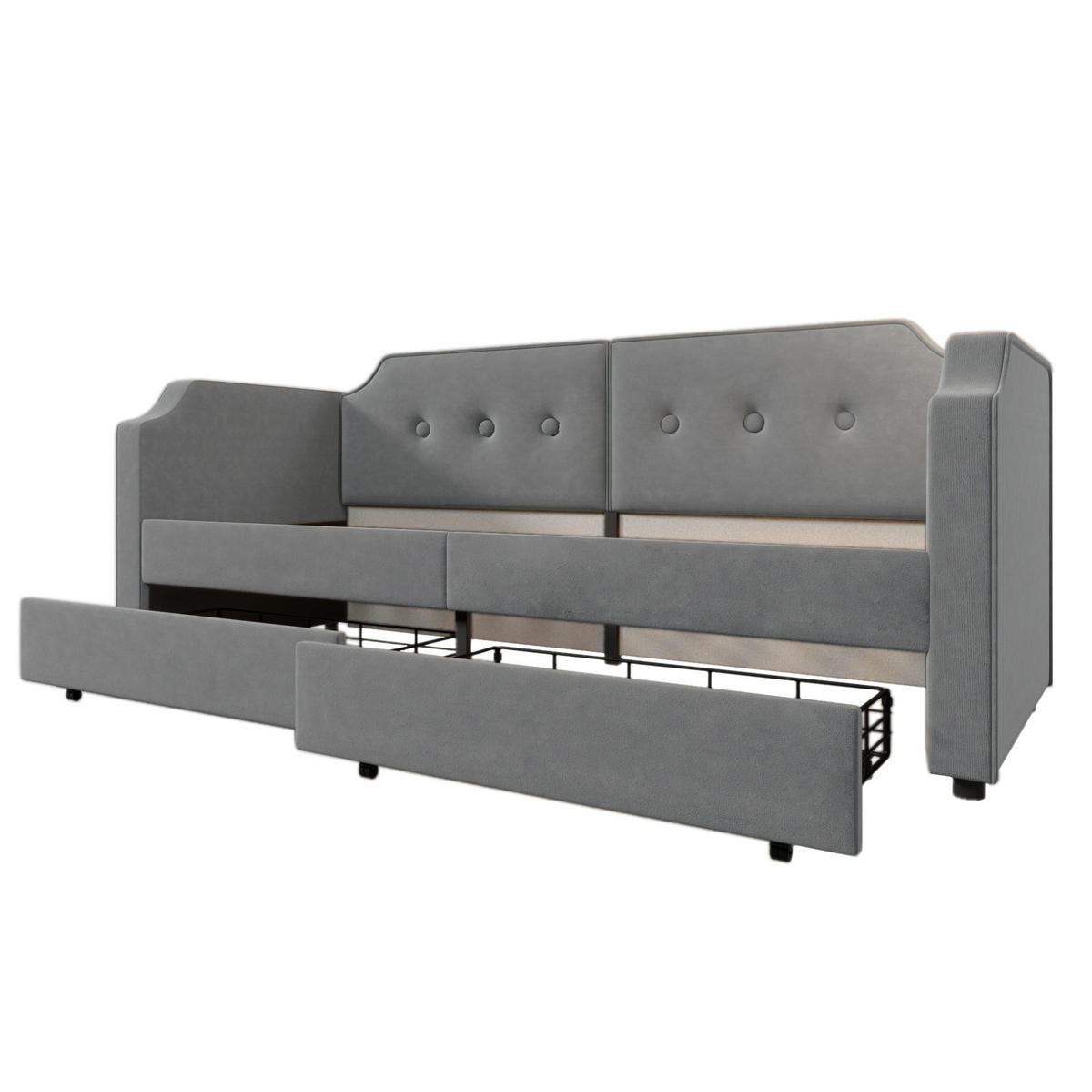 POLSTERBETT 90/200 cm Grau mit USB-Type-C und Leselicht, Tagesbett mit 2 Stauraumschubladen - Grau, Textil (90/200cm) - OKWISH