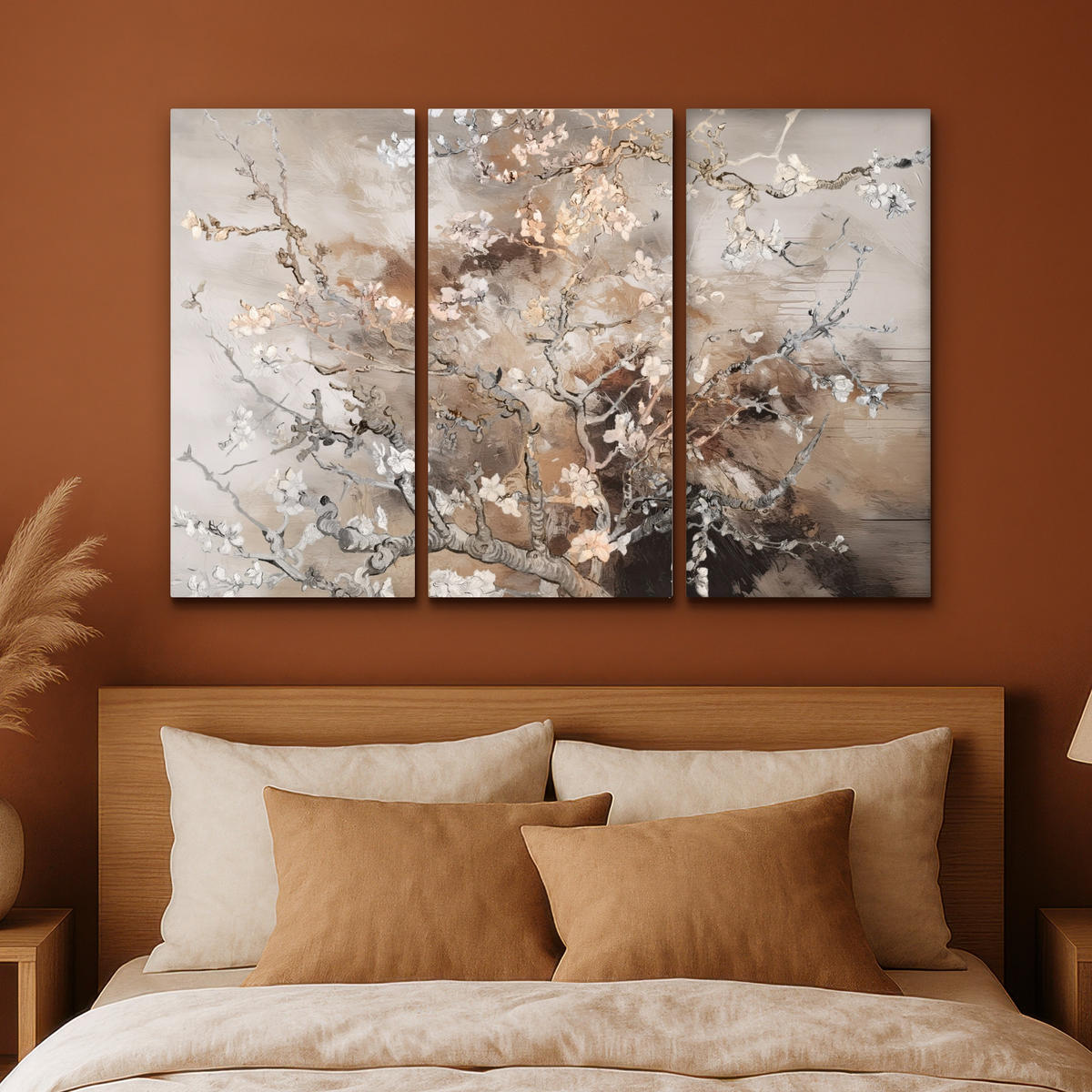 LEINWANDBILD 3er Set Mandelblüte - Abstrakt - Beige 180x120 cm - Beige, Textil (180/120cm) - MuchoWow