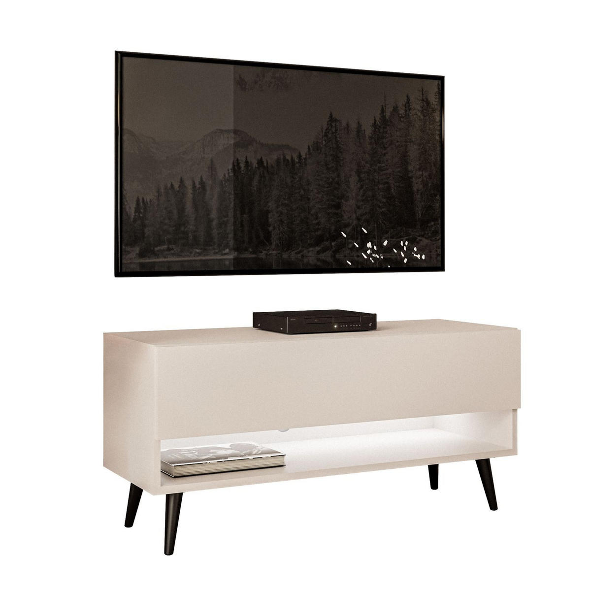 LOWBOARD TV-Schrank CALANTE 90 cm auf schrägen schwarzen Beinen - Kaschmir/Schwarz, Holzwerkstoff/Metall (90/43/35cm) - Lookway