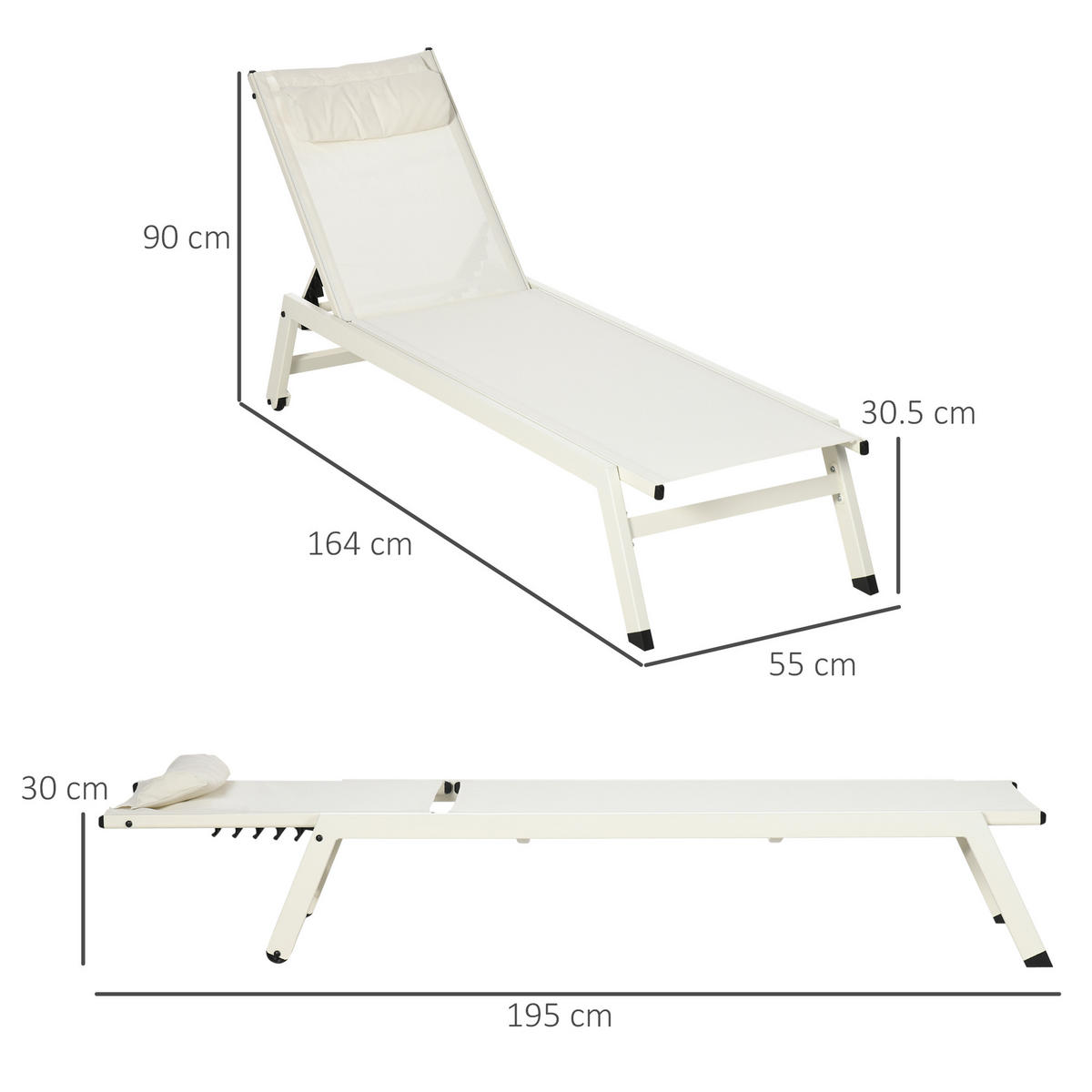 SONNENLIEGE 2-teilige Liege-Sonnenliege aus Aluminium und Polyester 55 x 195 x 30 cm ,Beige - Beige, Metall (55/90/164cm) - Vallsero
